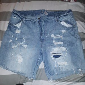 Mid-Rise Ripped Blue Jean Shorts